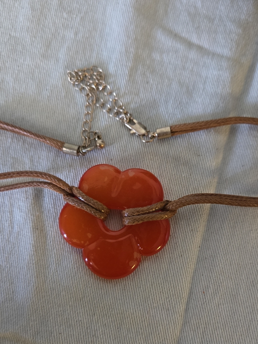 Orange Flower Pendant Necklace 18" Cord Necklace Statement Jewelry - Picture 3 of 3